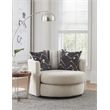 Pemberly Row Upholstered Swivel Accent Chair with Pillows in Beige/Blue