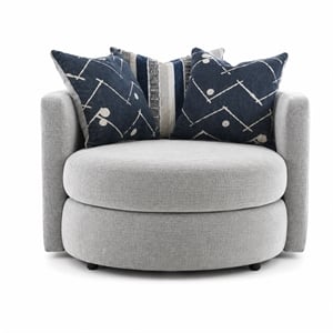 Pemberly Row Upholstered Swivel Accent Chair with Pillows in Indigo/Gray
