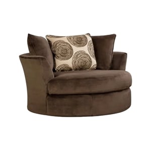 Pemberly Row Upholstered Swivel Accent Chair in Chocolate Brown