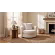 Pemberly Row Upholstered Swivel Accent Chair with Pillows in Ivory Cream