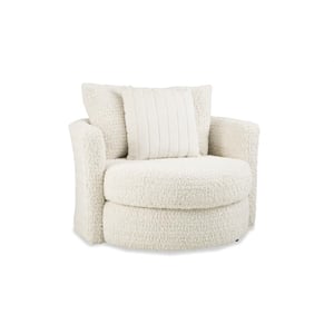 Pemberly Row Upholstered Swivel Accent Chair with Pillows in Ivory Cream