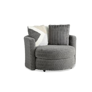 Pemberly Row Upholstered Swivel Accent Chair with Pillows in Iron Gray