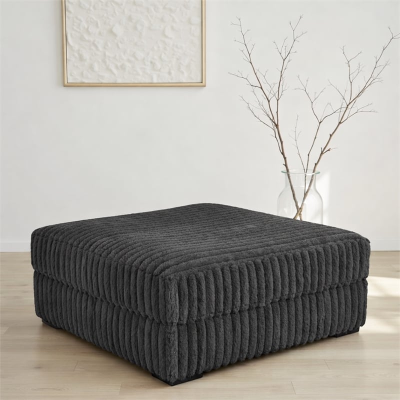 Pemberly Row Padded Upholstered Square Ottoman in Mondo Gunmetal