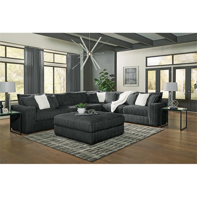 Pemberly Row Padded Upholstered Square Ottoman in Mondo Gunmetal