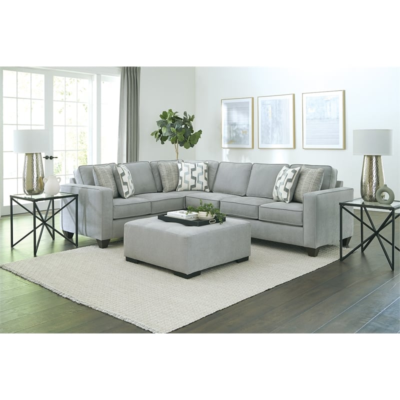 Pemberly Row Padded Upholstered Square Ottoman in Slate Gray