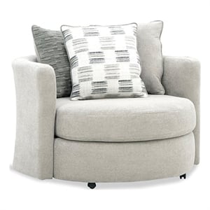 Pemberly Row Upholstered Swivel Accent Chair with Pillows in Gray