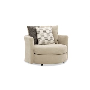 Pemberly Row Upholstered Swivel Accent Chair with Pillows in Beige