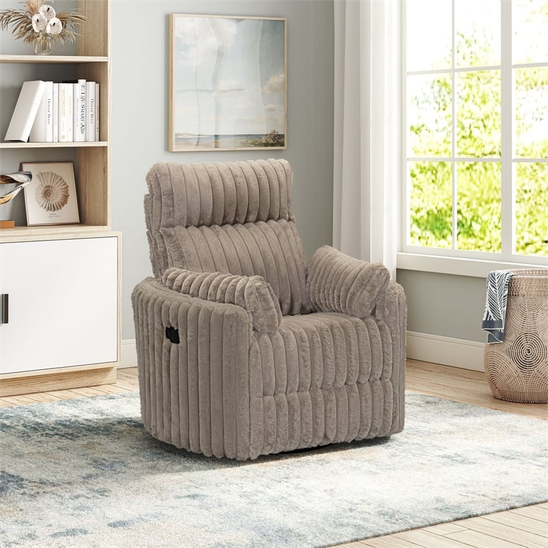 Pemberly Row Channel Tufted Push Back Recliner in Cocoa/Beige