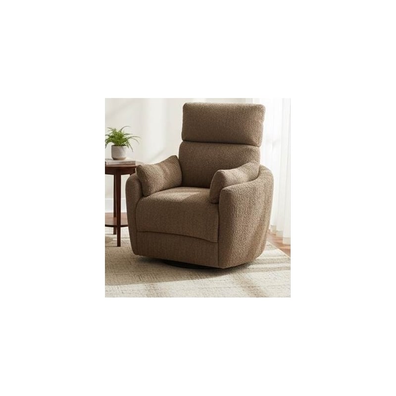 Pemberly Row Push Back Recliner with Side Pillows in Haven Cocoa/Beige