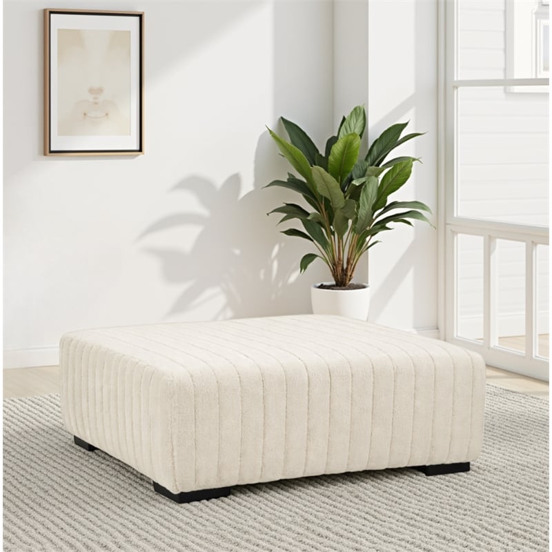 Pemberly Row Padded Upholstered Square Ottoman in Doodle Ivory Cream