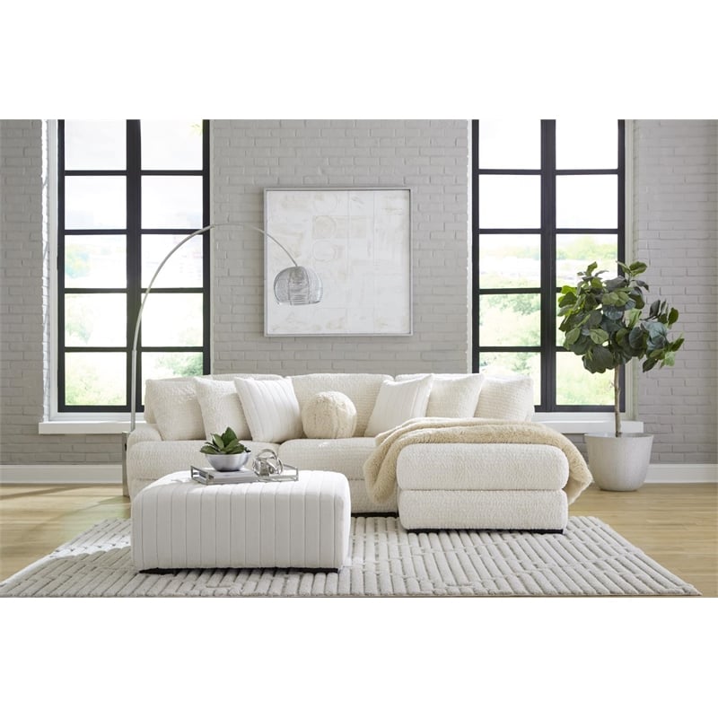 Pemberly Row Padded Upholstered Square Ottoman in Doodle Ivory Cream
