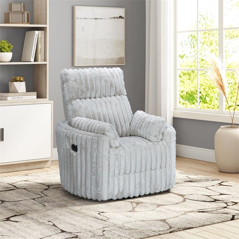 Pemberly Row Channel Tufted Push Back Recliner Chair in Silver