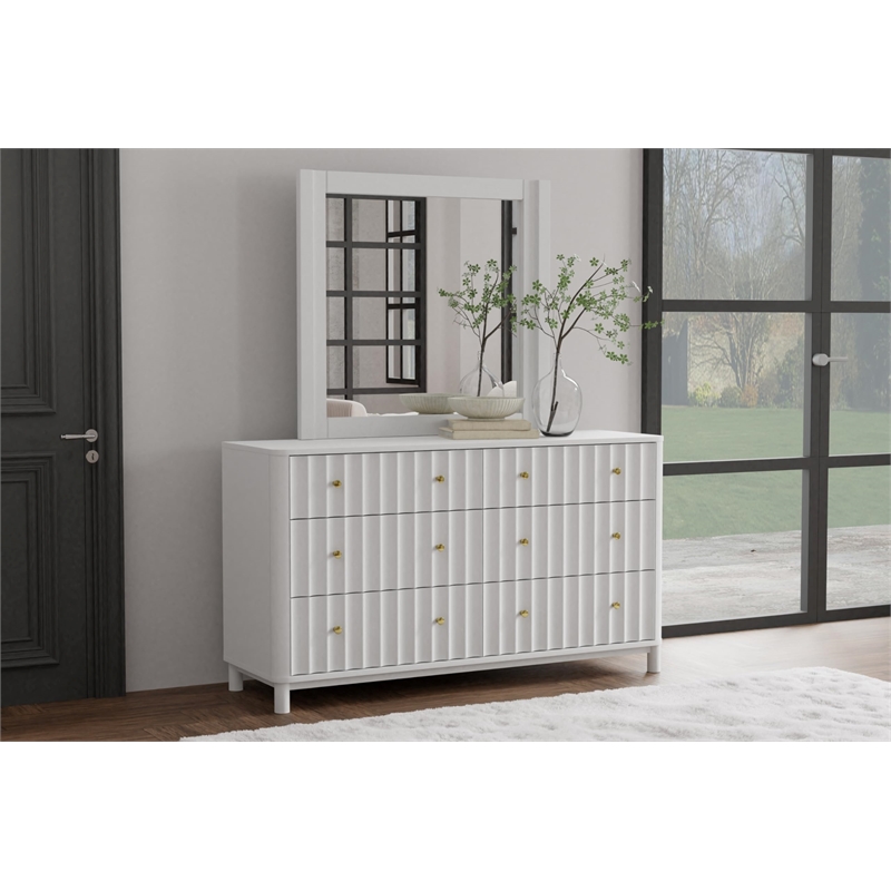 Pemberly Row Handcrafted Mahogany Wood Dresser Mirror in White