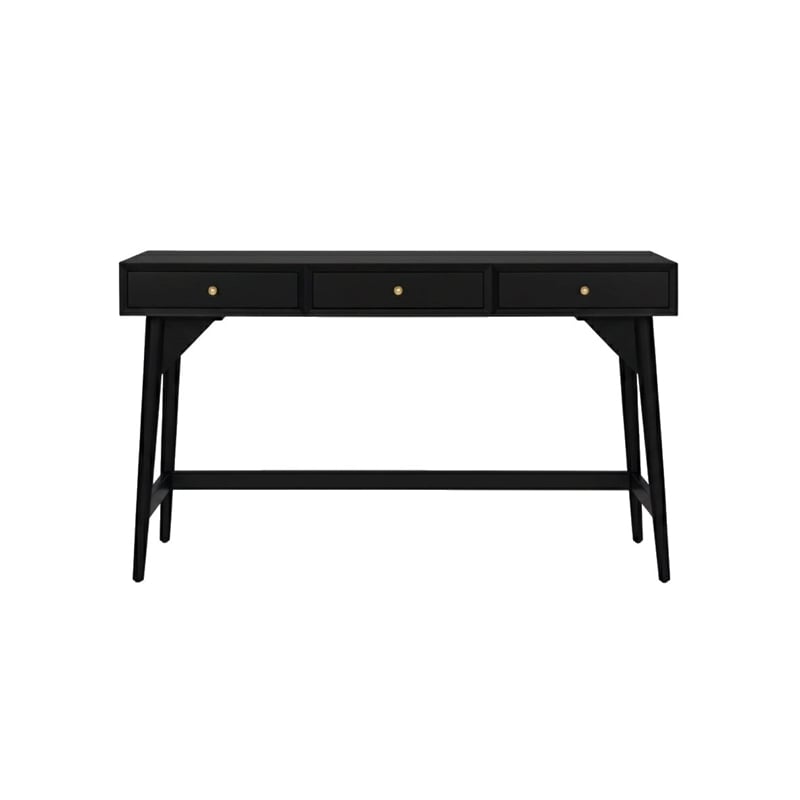 Pemberly Row Mahogany 3 Drawer Large Office Desk in Classic Black