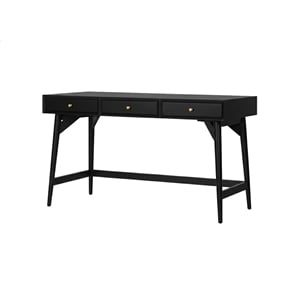 Pemberly Row Mahogany 3 Drawer Large Office Desk in Classic Black