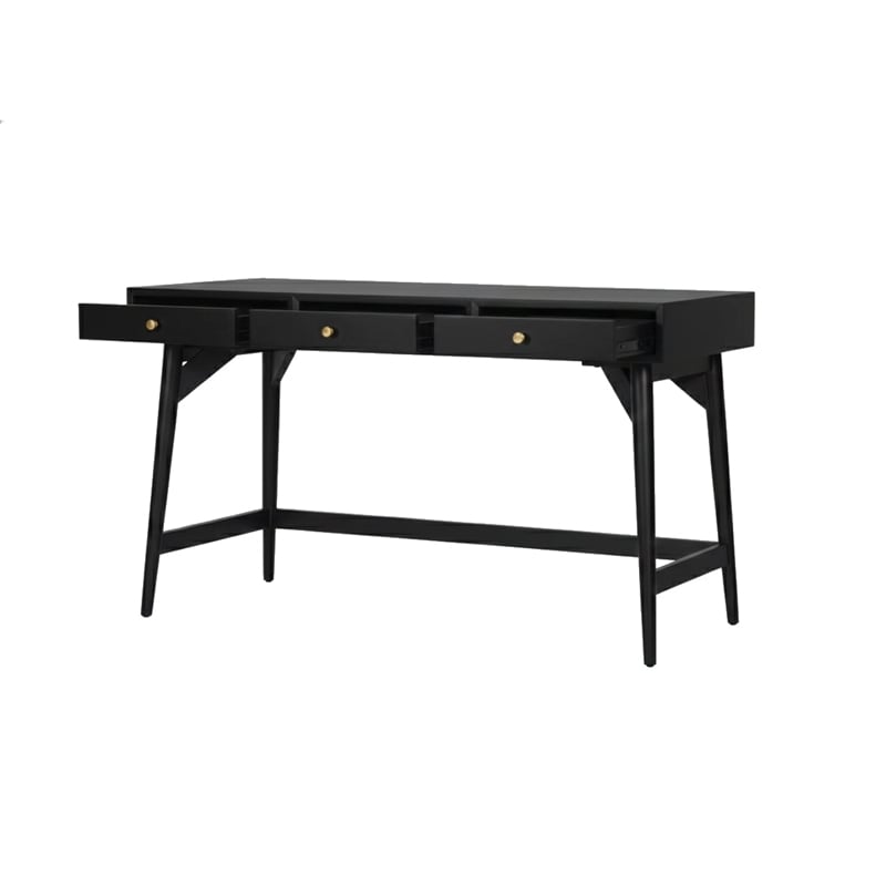 Pemberly Row Mahogany 3 Drawer Large Office Desk in Classic Black