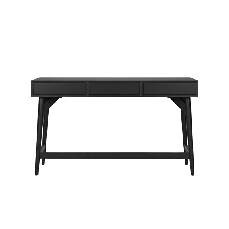Pemberly Row Mahogany 3 Drawer Large Office Desk in Classic Black