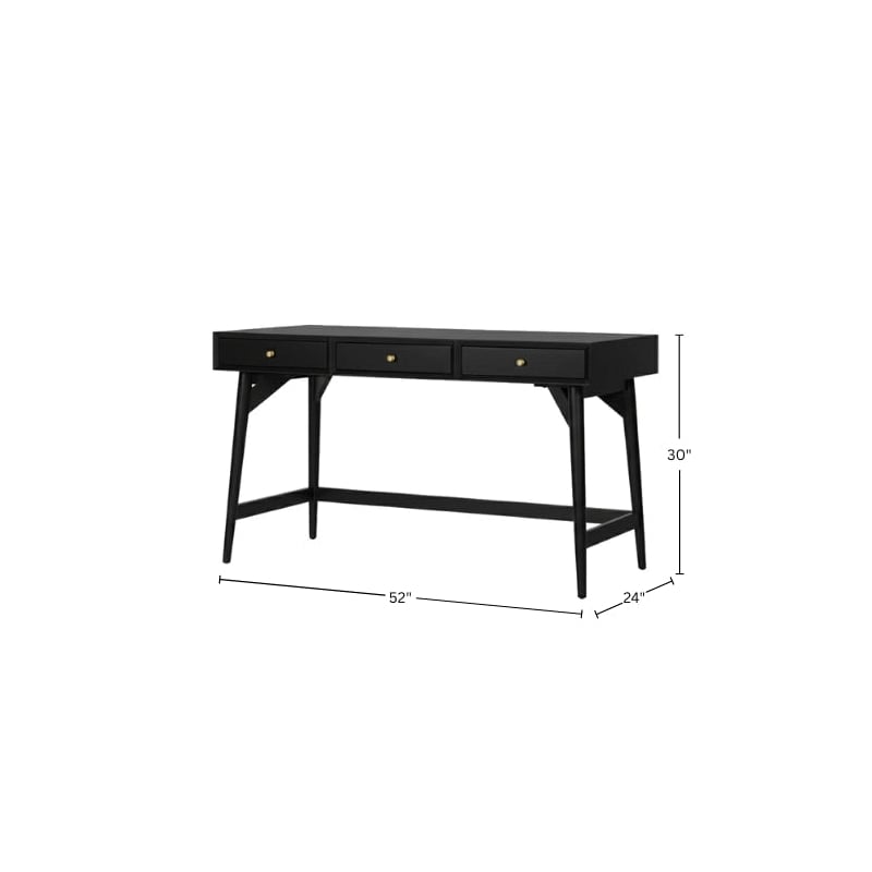 Pemberly Row Mahogany 3 Drawer Large Office Desk in Classic Black