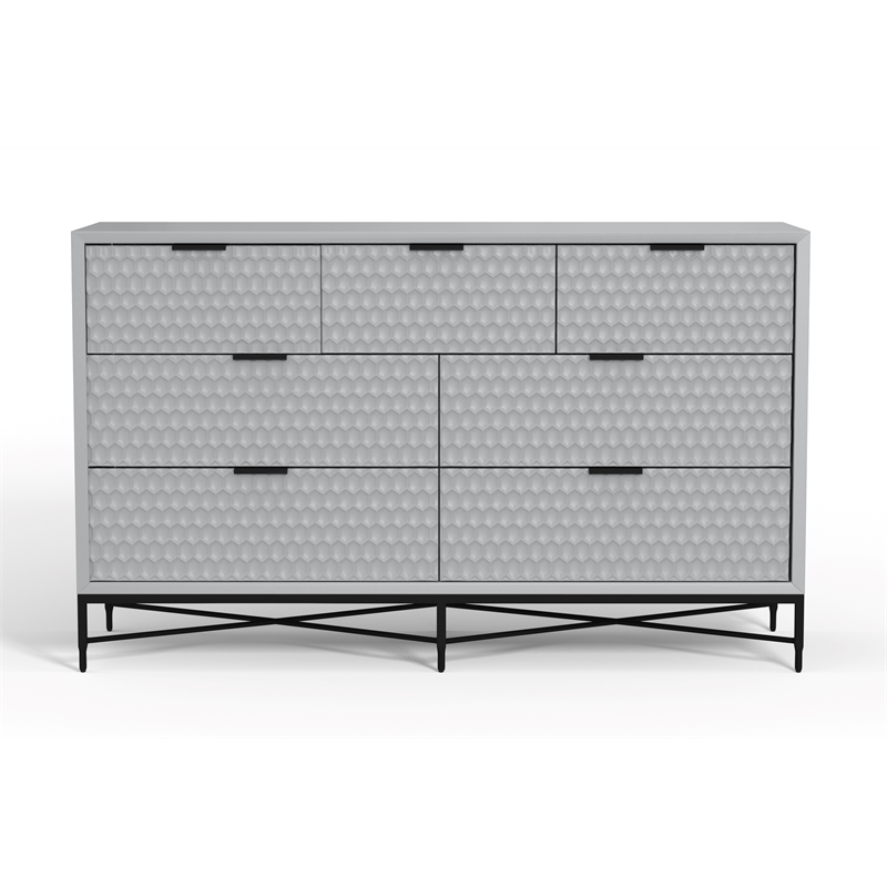 Pemberly Row Mahogany 7 Drawer Bedroom Dresser in Light Slate Grey