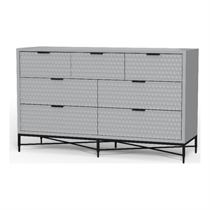 Pemberly Row Mahogany 7 Drawer Bedroom Dresser in Light Slate Grey