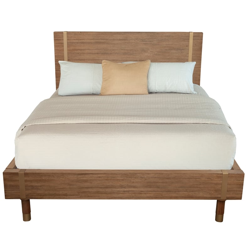 Pemberly Row Full Size Wood Platform Bed with 12 Slats in Sand (Beige)