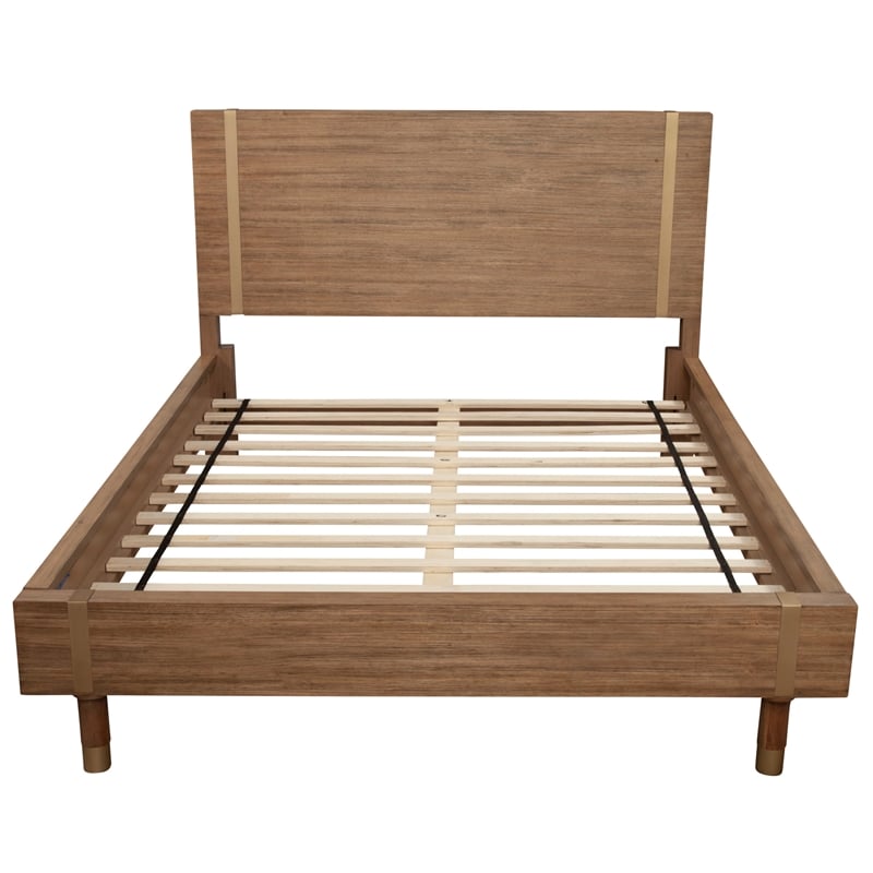 Pemberly Row Full Size Wood Platform Bed with 12 Slats in Sand (Beige)
