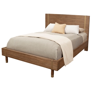 Pemberly Row Full Size Wood Platform Bed with 12 Slats in Sand (Beige)