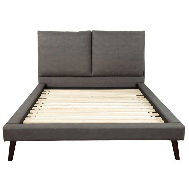 Pemberly Row Queen Upholstered Platform Bed with USB Ports in Gray