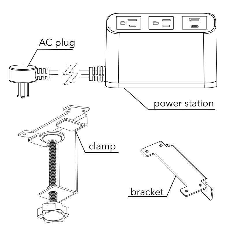 Pemberly Row Power Station with 2 AC Outlets and USB in Black