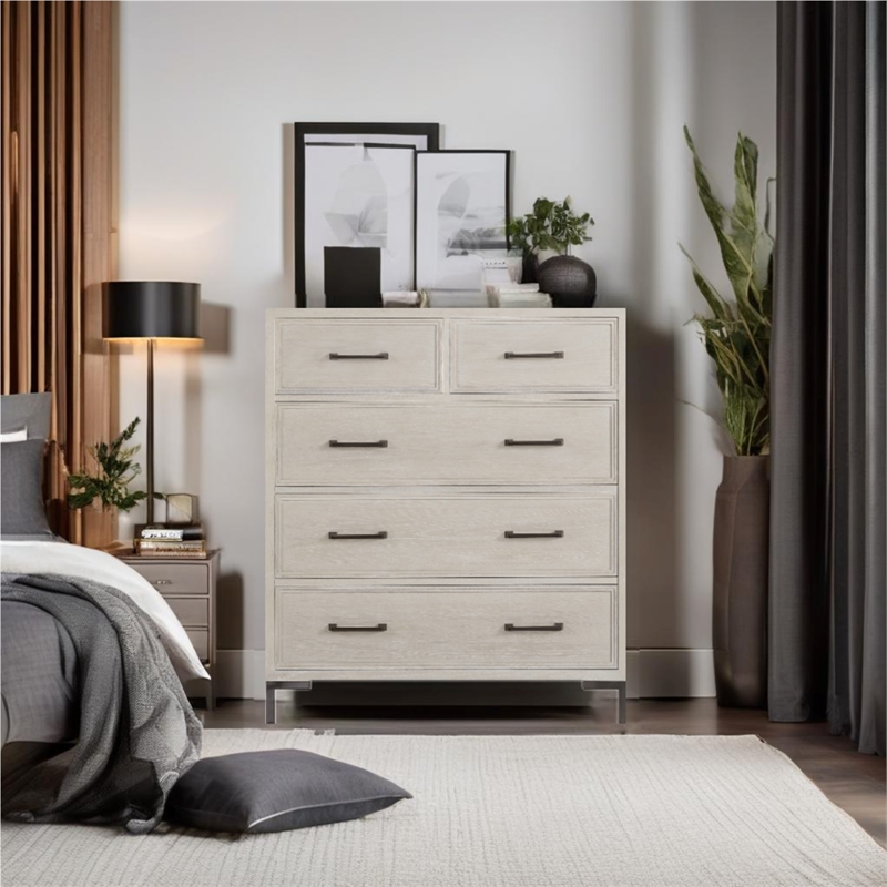 Pemberly Row 4 Drawer White Oak Wood Bedroom Chest in Antique White