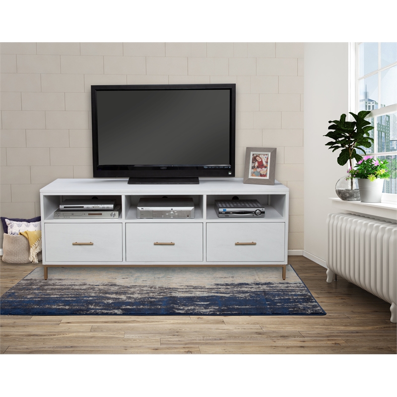 Pemberly Row 64 in. Mahogany Wood TV Console with 3 Drawers in White