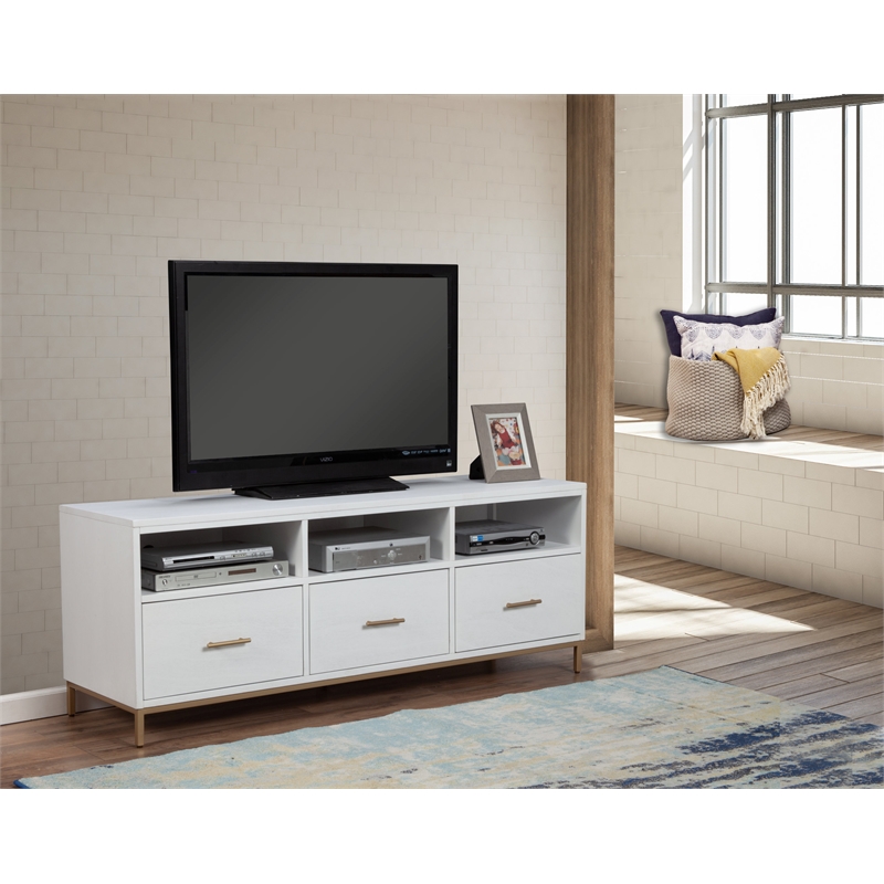 Pemberly Row 64 in. Mahogany Wood TV Console with 3 Drawers in White