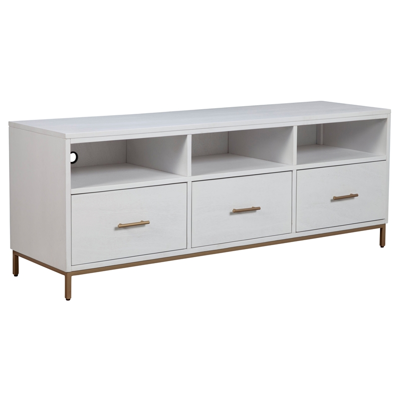 Pemberly Row 64 in. Mahogany Wood TV Console with 3 Drawers in White