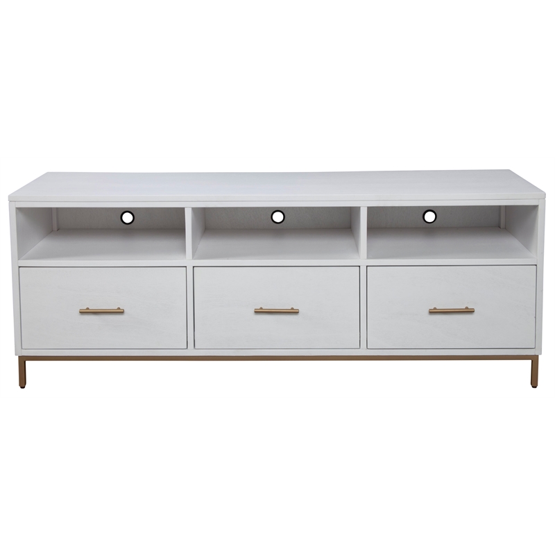 Pemberly Row 64 in. Mahogany Wood TV Console with 3 Drawers in White