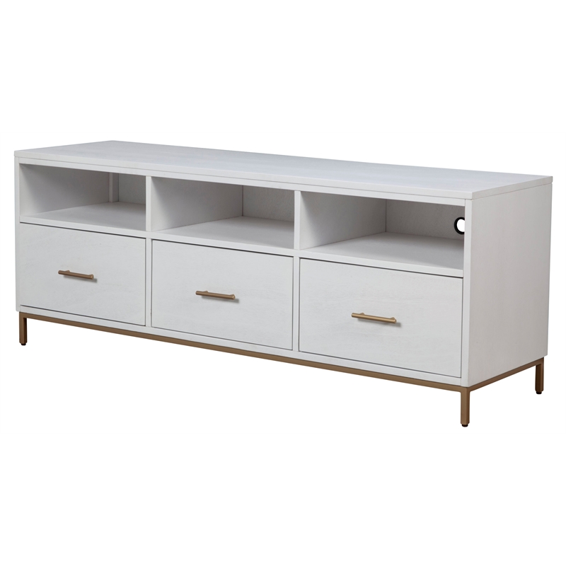Pemberly Row 64 in. Mahogany Wood TV Console with 3 Drawers in White