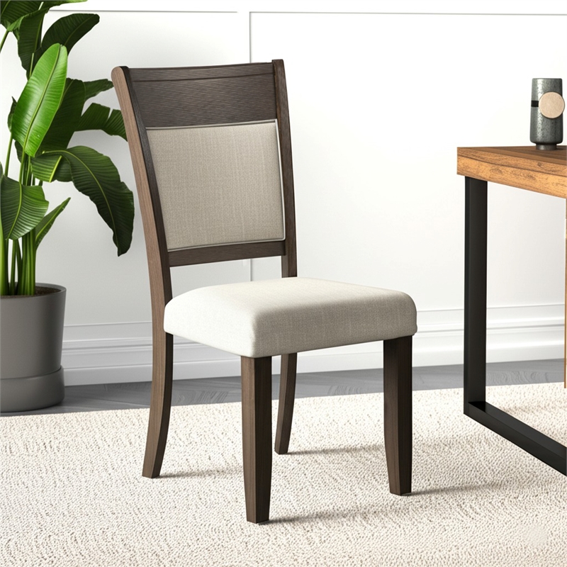 Pemberly Row Upholstered Set of 2 Acacia Dining Side Chairs in Espresso