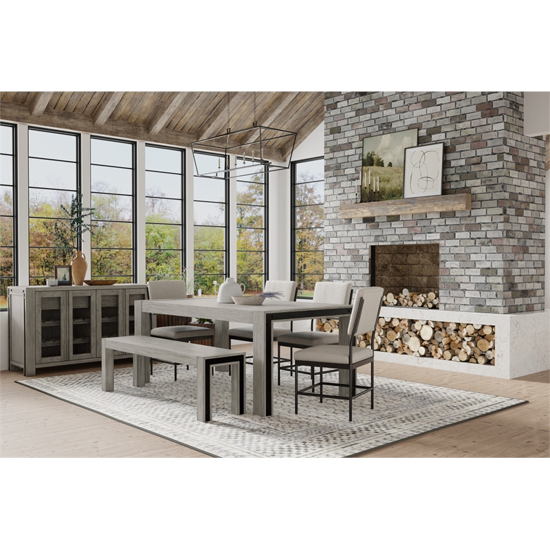 Pemberly Row Solid Pine Dining Table for 4 to 6 in Gray and Black