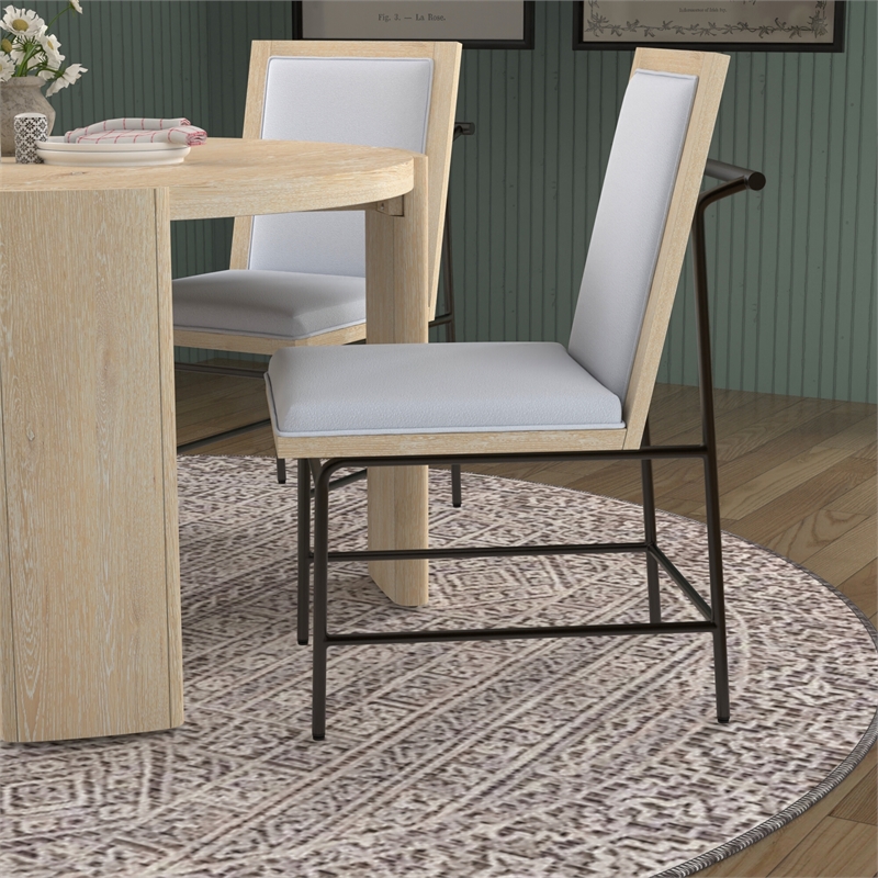 Pemberly Row Set of 2 Metal Side Dining Chairs in Natural Driftwood