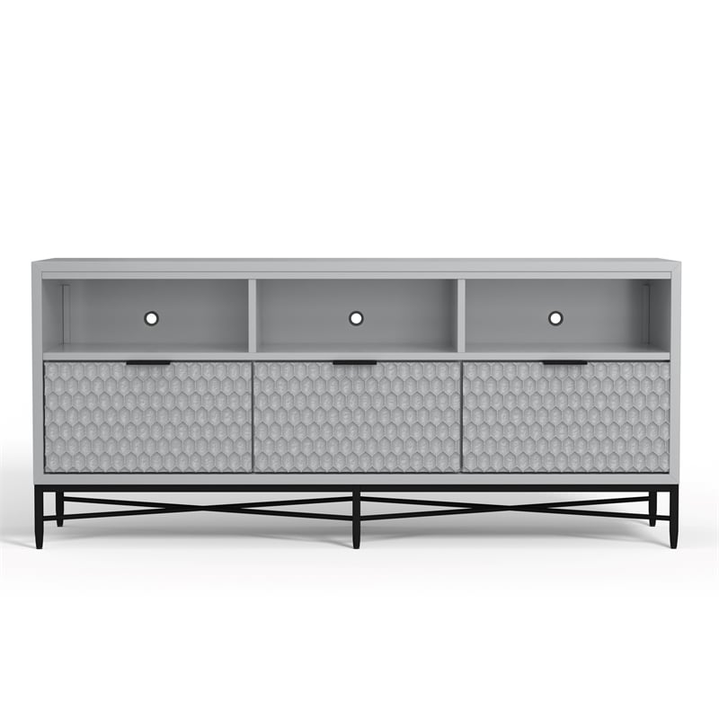 Pemberly Row Mahogany 3 Drawer TV Console in Light Slate Grey