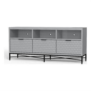 Pemberly Row Mahogany 3 Drawer TV Console in Light Slate Grey