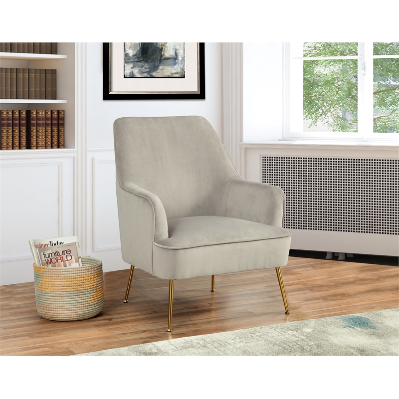 Pemberly Row Velour Upholstered Leisure Accent Chair in Gray
