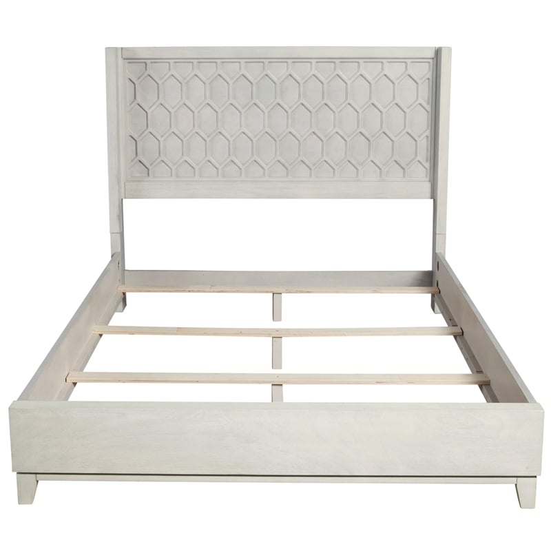 Pemberly Row Queen Size Mahogany Wood Panel Bed in Light Gray