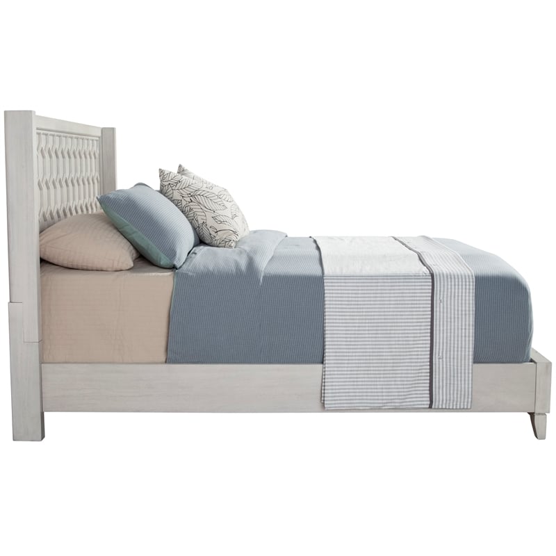 Pemberly Row Queen Size Mahogany Wood Panel Bed in Light Gray