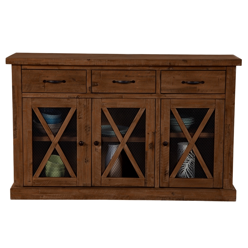 Pemberly Row Acacia Wood Dining Sideboard with Wine Storage in Medium Brown