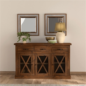Pemberly Row Acacia Wood Dining Sideboard with Wine Storage in Medium Brown