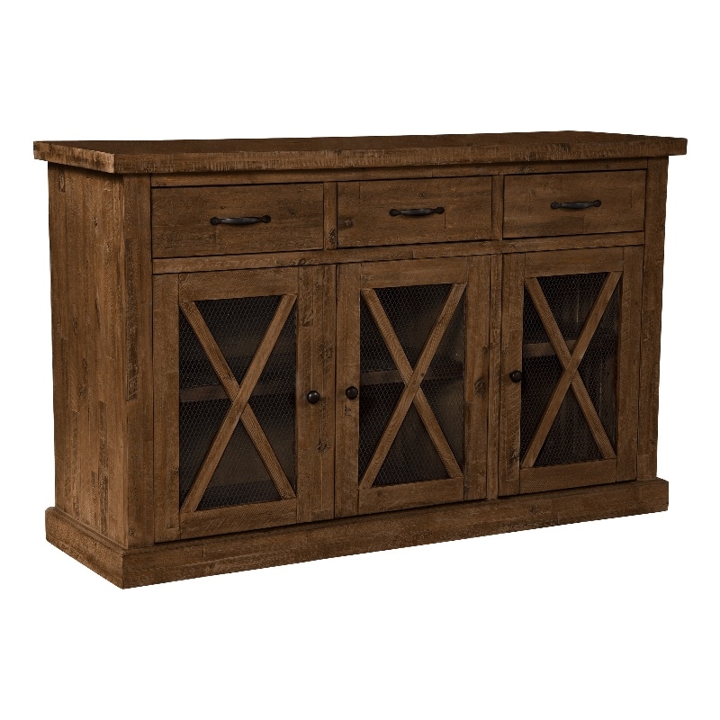 Pemberly Row Acacia Wood Dining Sideboard with Wine Storage in Medium Brown