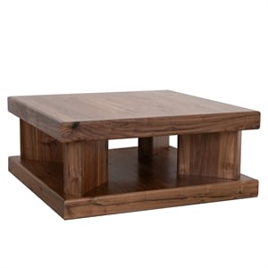 Pemberly Row 42&quotW Square Wood Coffee Table with Shelf in Walnut