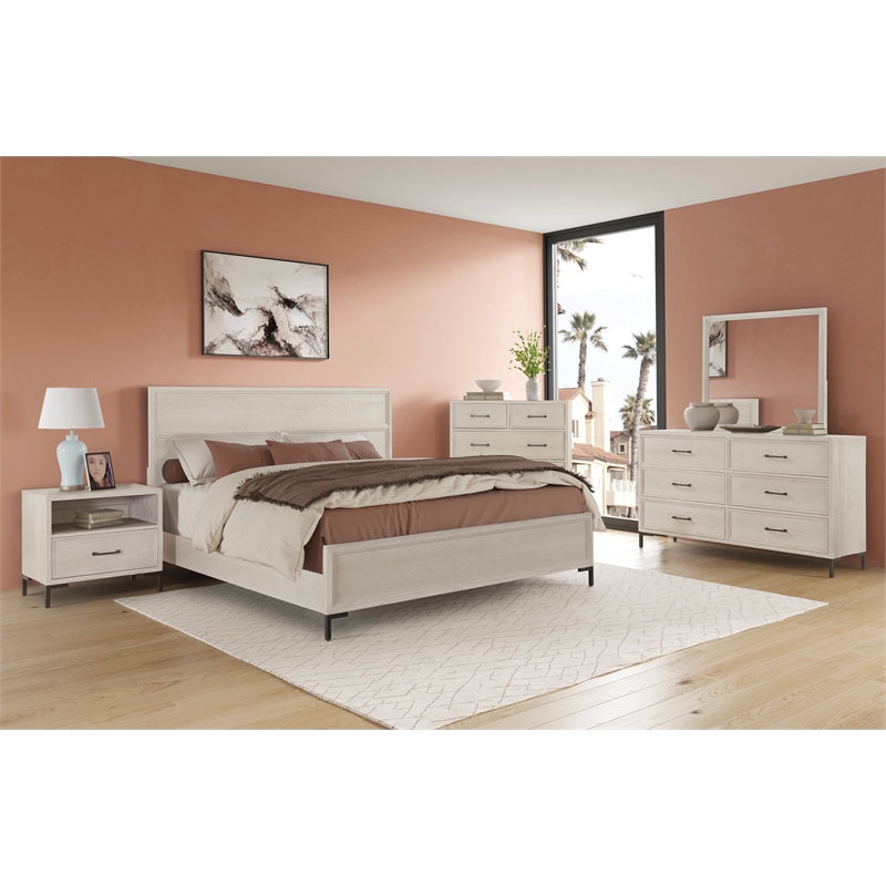 Pemberly Row California King Panel Bed with Metal Legs in Antique White