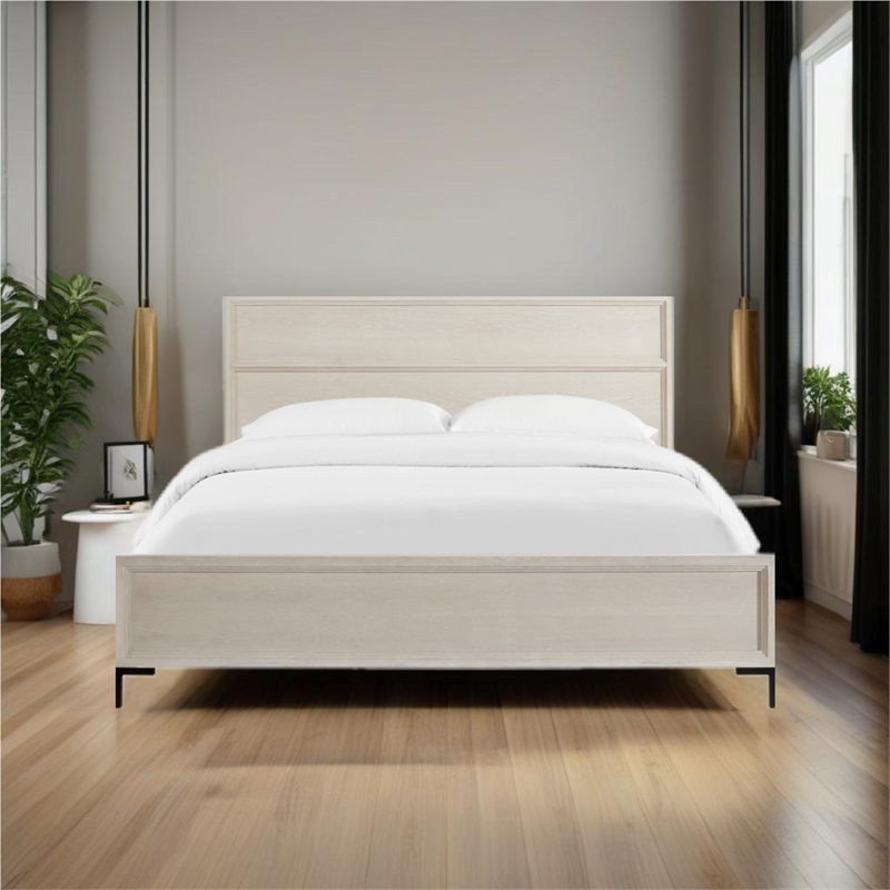 Pemberly Row California King Panel Bed with Metal Legs in Antique White