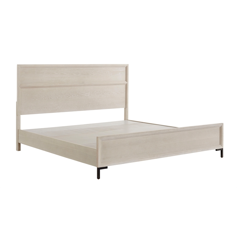 Pemberly Row California King Panel Bed with Metal Legs in Antique White
